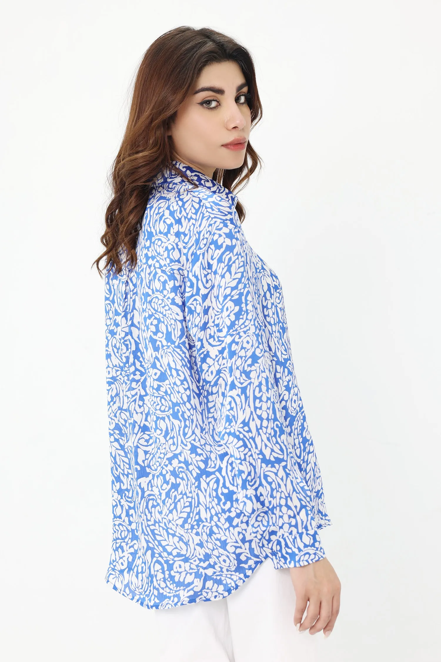 BLOSSOM ELEGANCE SHIRT-BLUE
