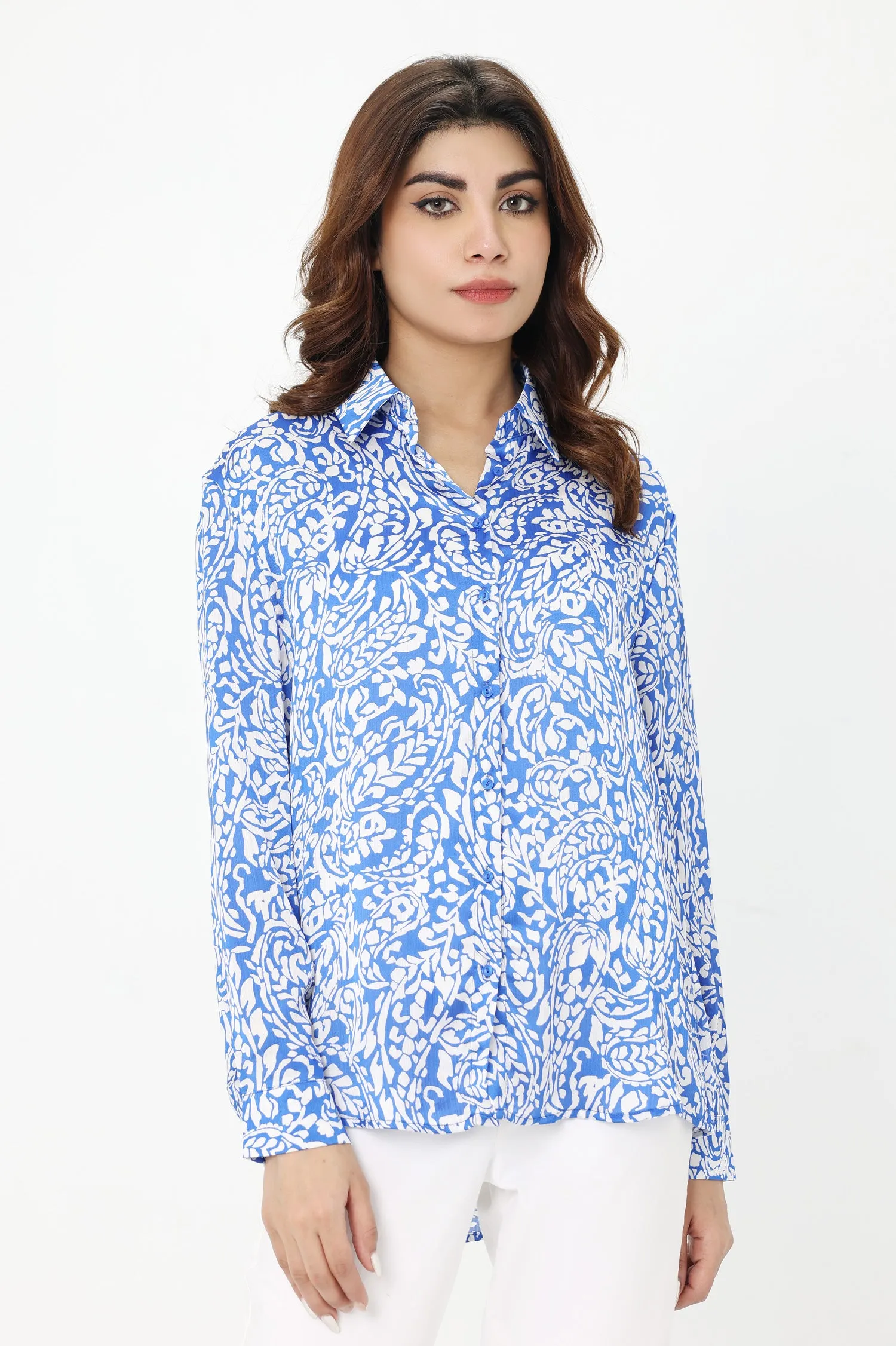 BLOSSOM ELEGANCE SHIRT-BLUE