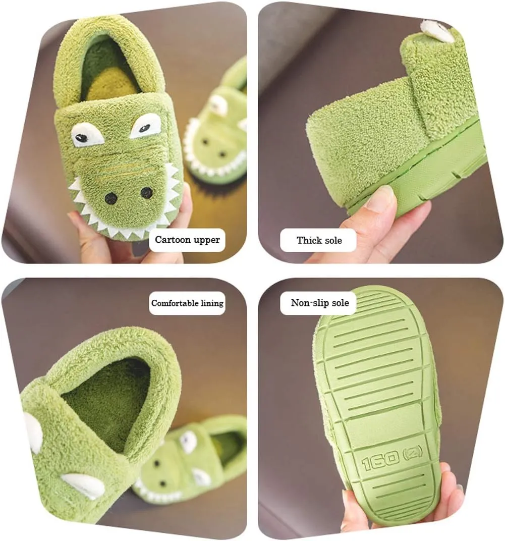 Boys Girls Warm Dinosaur House Slippers Toddler Kids Fuzzy Indoor Bedroom Shoes