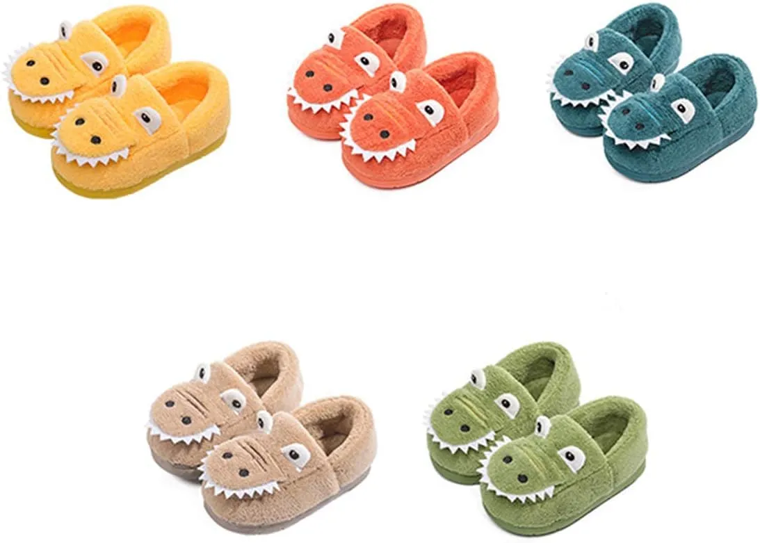 Boys Girls Warm Dinosaur House Slippers Toddler Kids Fuzzy Indoor Bedroom Shoes