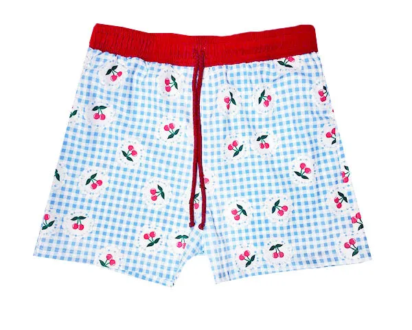 Cherries and gingham Swim Trunks