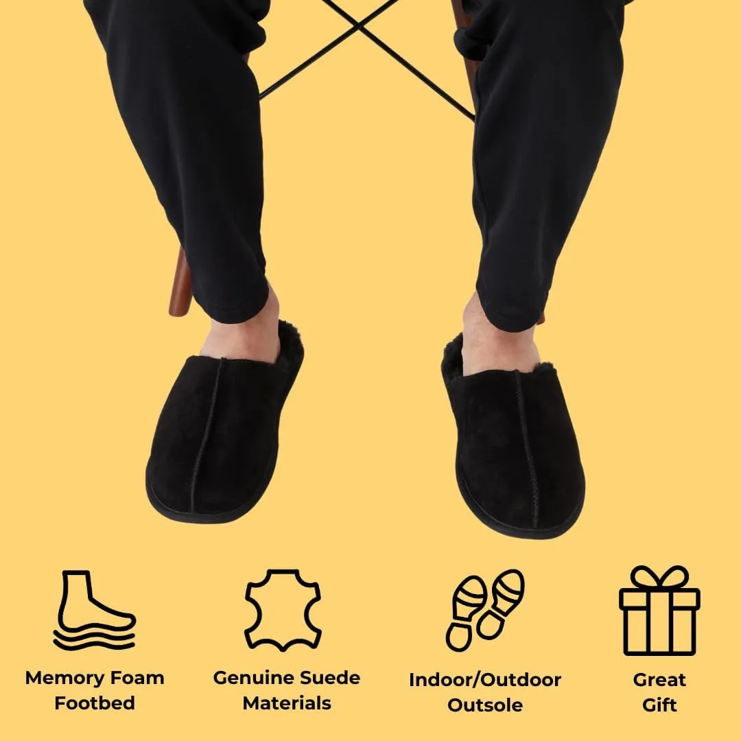 Dearfoams Men's Genuine Suede Indoor Outdoor Comfort Memory Foam Bradford Scuff House Slipper