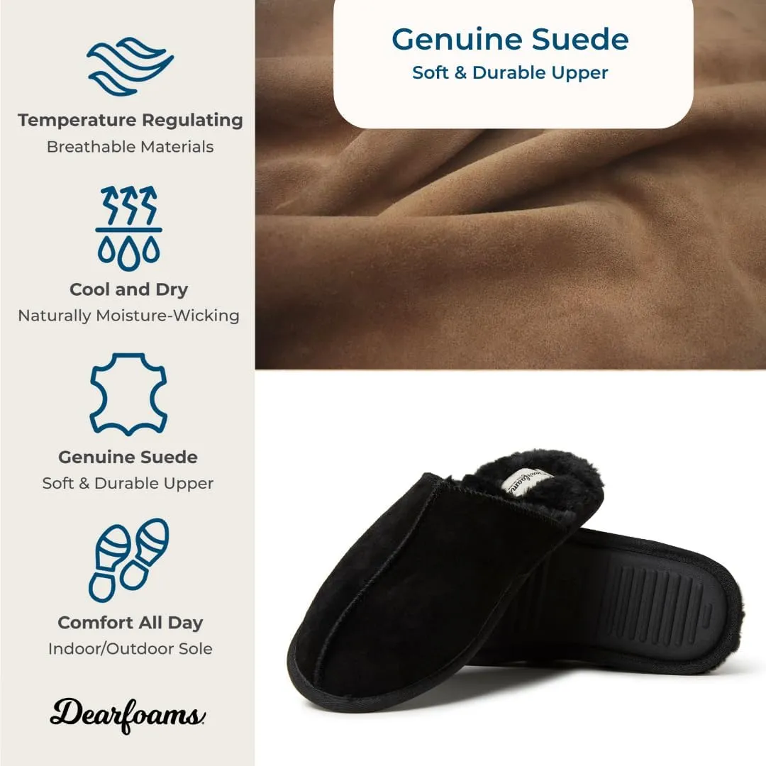 Dearfoams Men's Genuine Suede Indoor Outdoor Comfort Memory Foam Bradford Scuff House Slipper