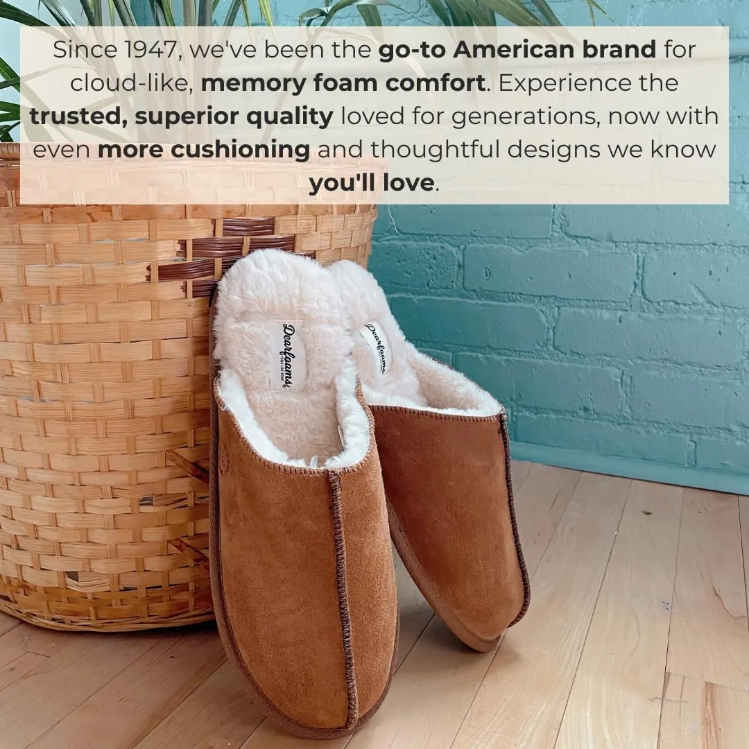 Dearfoams Men's Genuine Suede Indoor Outdoor Comfort Memory Foam Bradford Scuff House Slipper