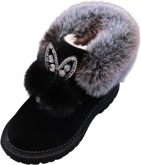 EnJoCho Children Ankle Boots Combat Boots Faux Fur Lined Boots for Girls Warm Hook&Loop Winter Snow Boots (Black, 15-18Months)