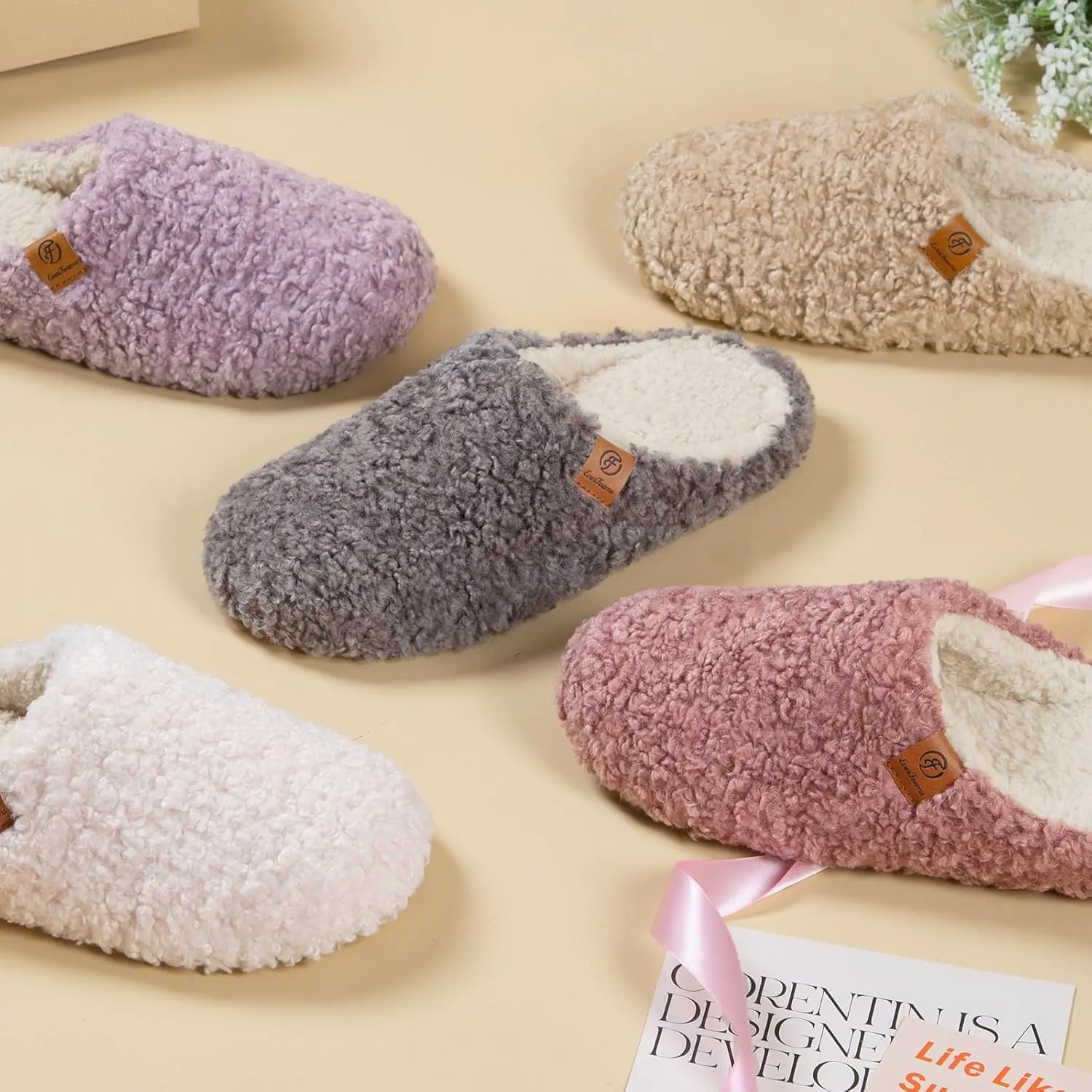 EverFoams Women's Fuzzy Slip-on Slippers Soft Comfy Memory Foam Indoor House Shoes