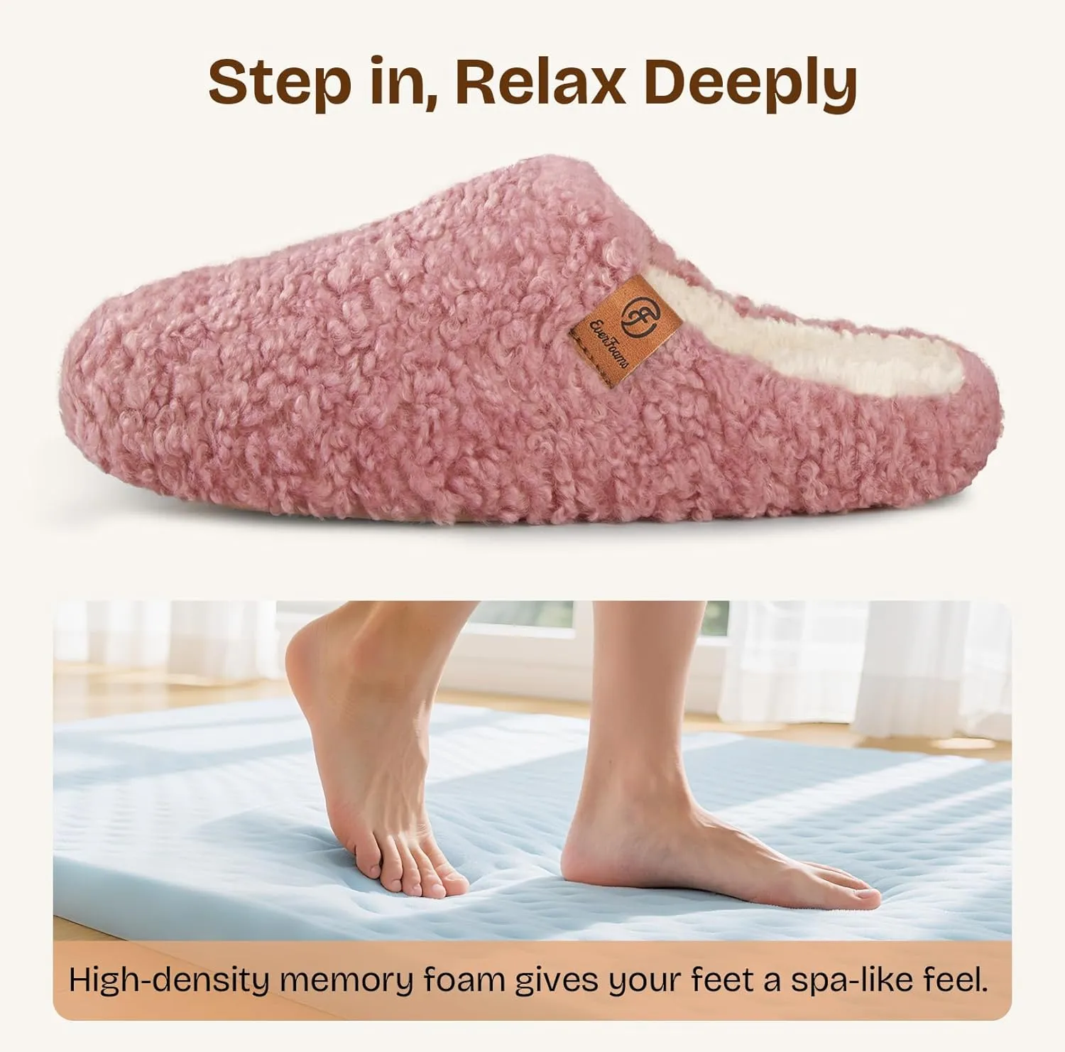 EverFoams Women's Fuzzy Slip-on Slippers Soft Comfy Memory Foam Indoor House Shoes