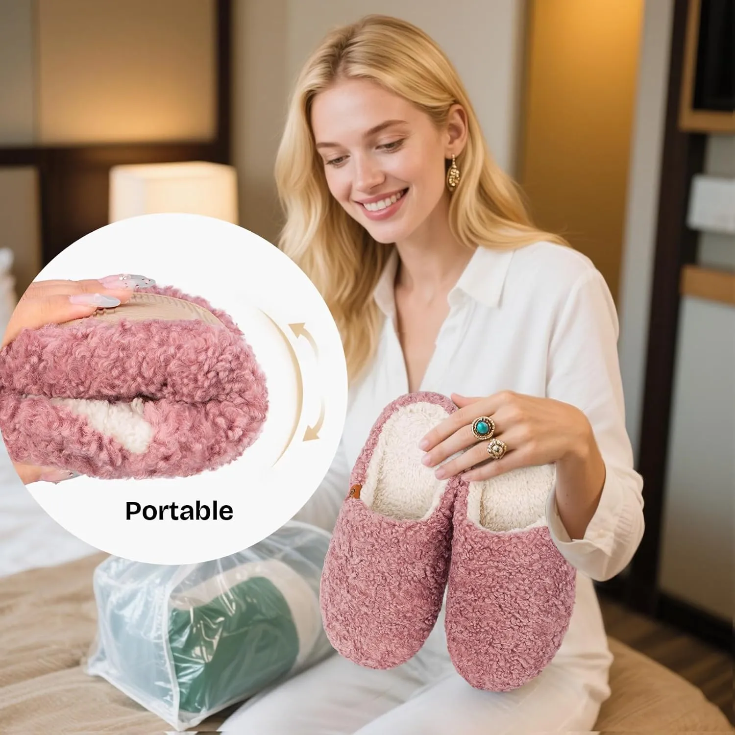 EverFoams Women's Fuzzy Slip-on Slippers Soft Comfy Memory Foam Indoor House Shoes