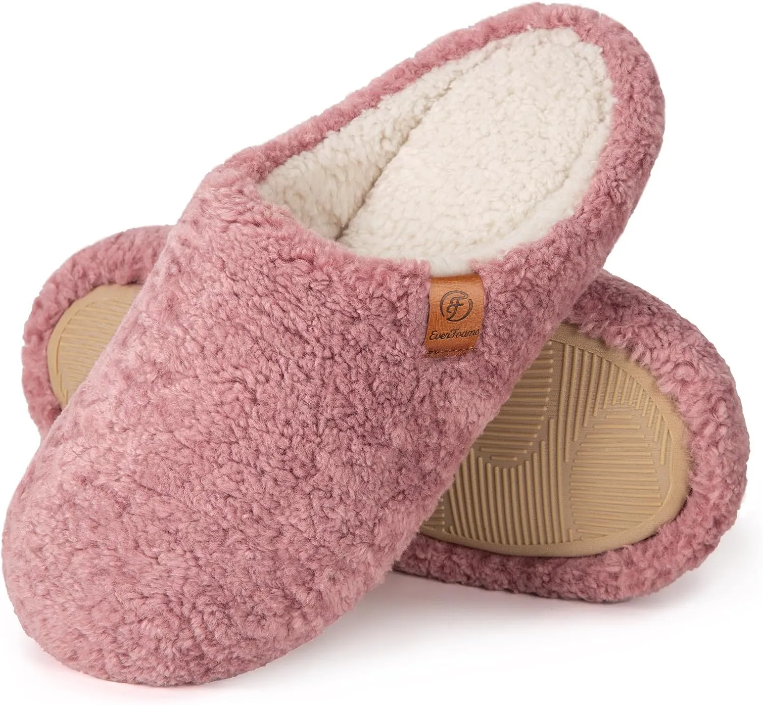 EverFoams Women's Fuzzy Slip-on Slippers Soft Comfy Memory Foam Indoor House Shoes