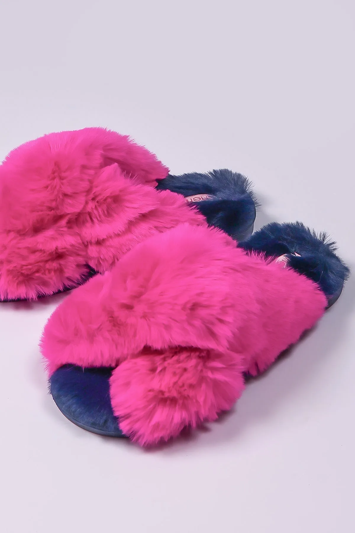 Fuschia Faux Fur Contrast Slippers