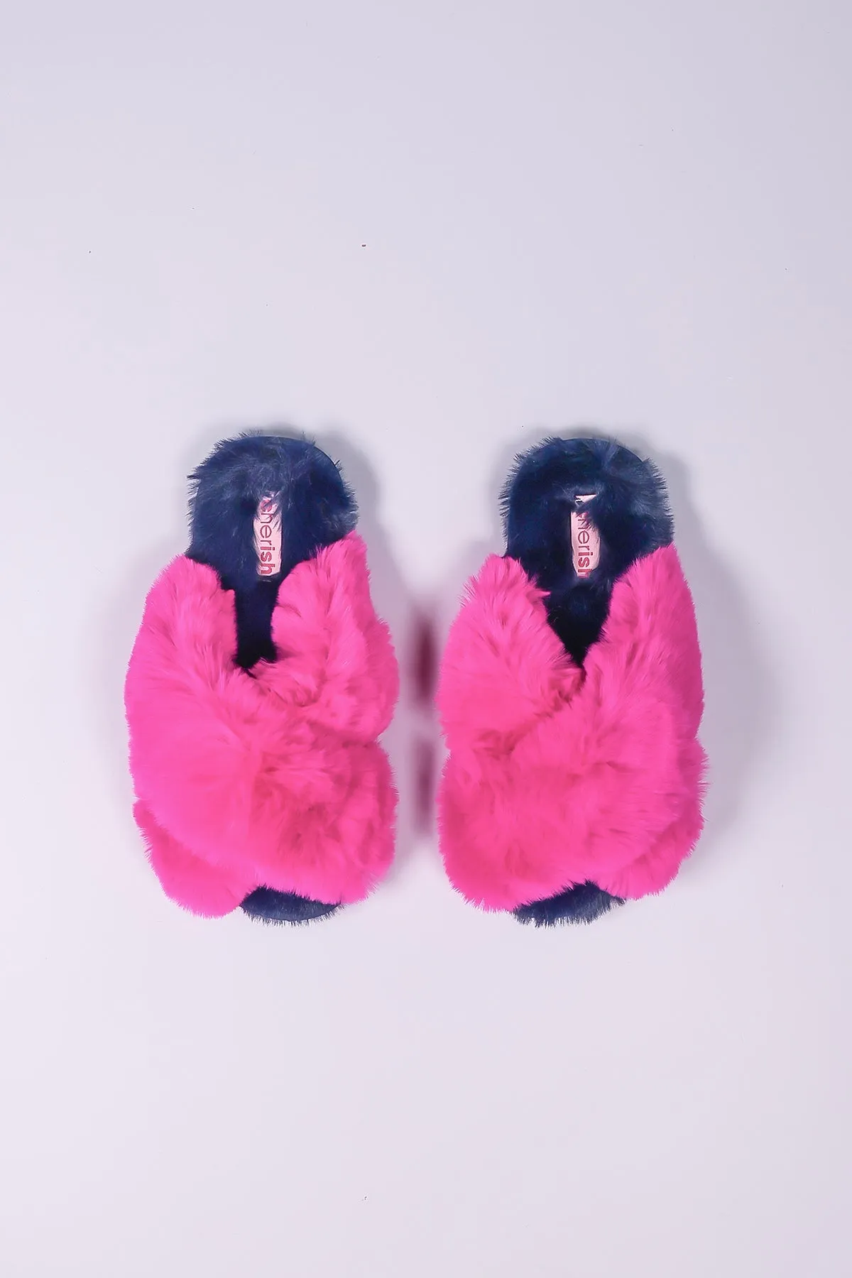 Fuschia Faux Fur Contrast Slippers