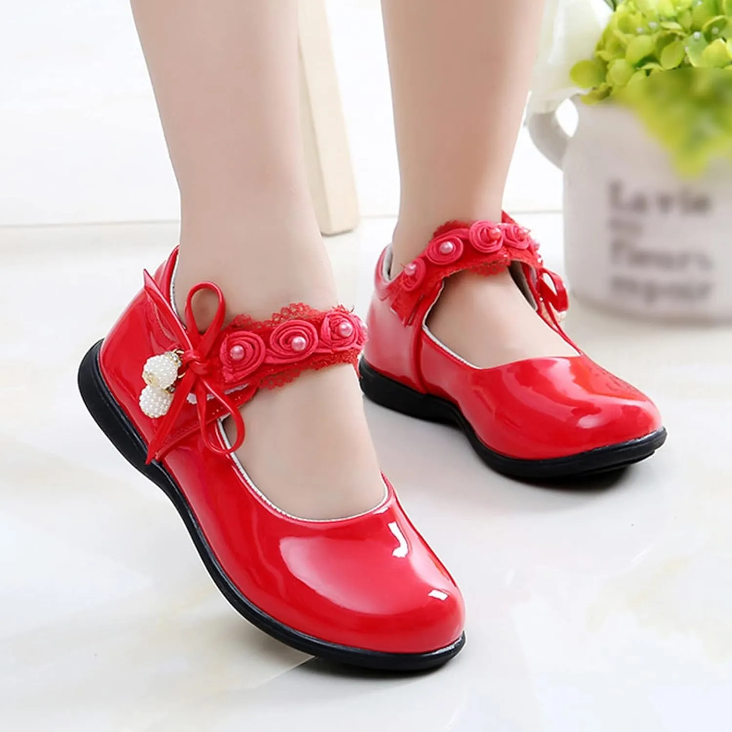 Girls Dress Shoes with Anti-Scratch Leather Princess Pary Schools niform Shoes Mary Jane Ballerina Flat Shoes