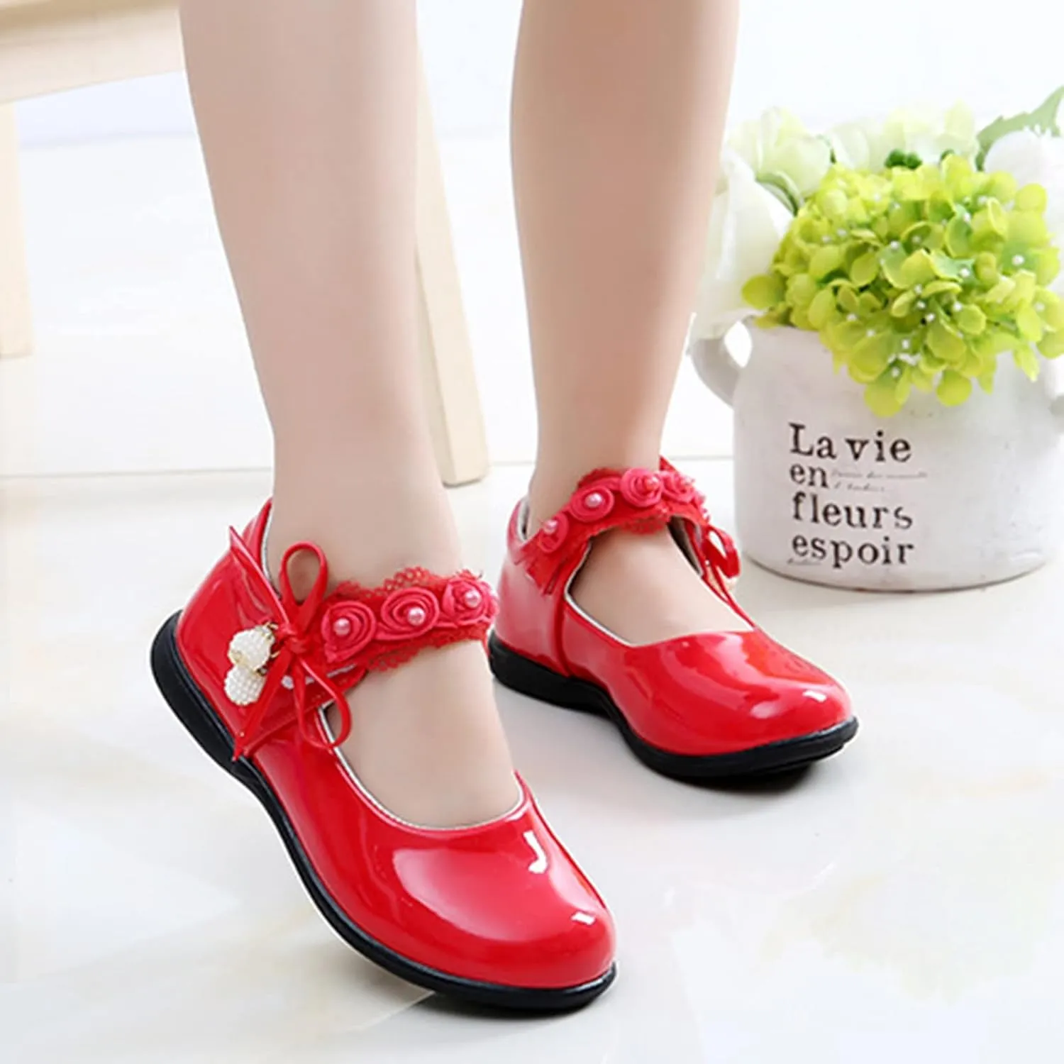 Girls Dress Shoes with Anti-Scratch Leather Princess Pary Schools niform Shoes Mary Jane Ballerina Flat Shoes