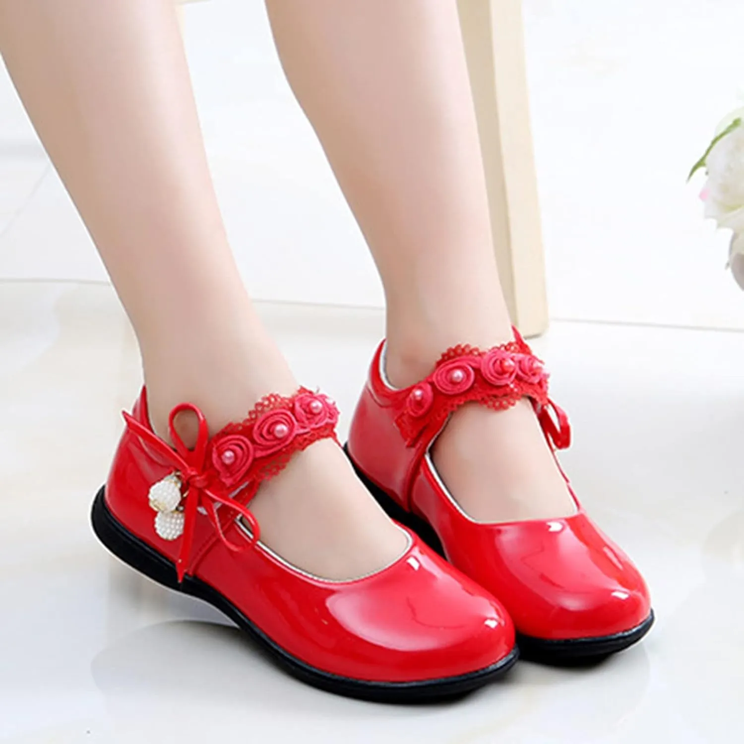 Girls Dress Shoes with Anti-Scratch Leather Princess Pary Schools niform Shoes Mary Jane Ballerina Flat Shoes