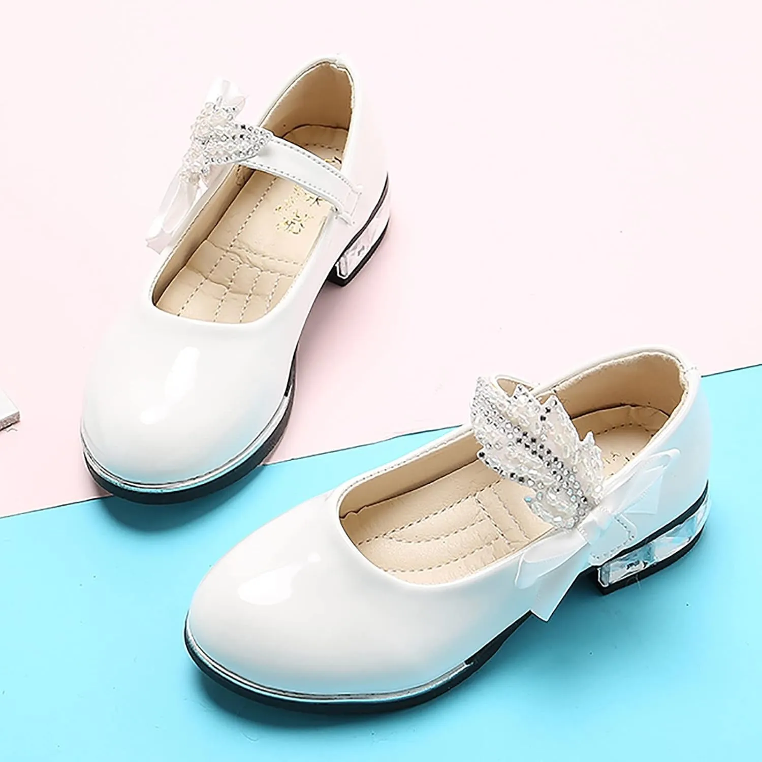 Girls PU Leather Mary Jane Ballet Flat𝘀 Princess Low Heel School Wedding Par𝘁y Dress Shoes for Toddler Kids