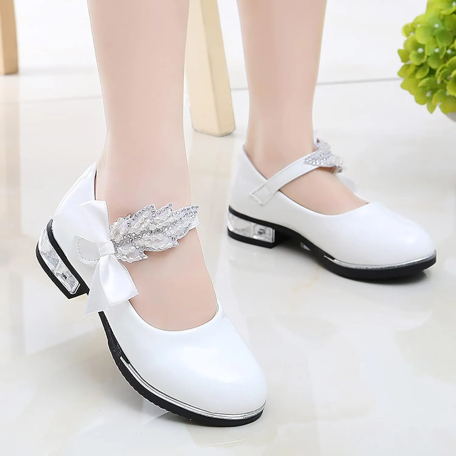 Girls PU Leather Mary Jane Ballet Flat𝘀 Princess Low Heel School Wedding Par𝘁y Dress Shoes for Toddler Kids