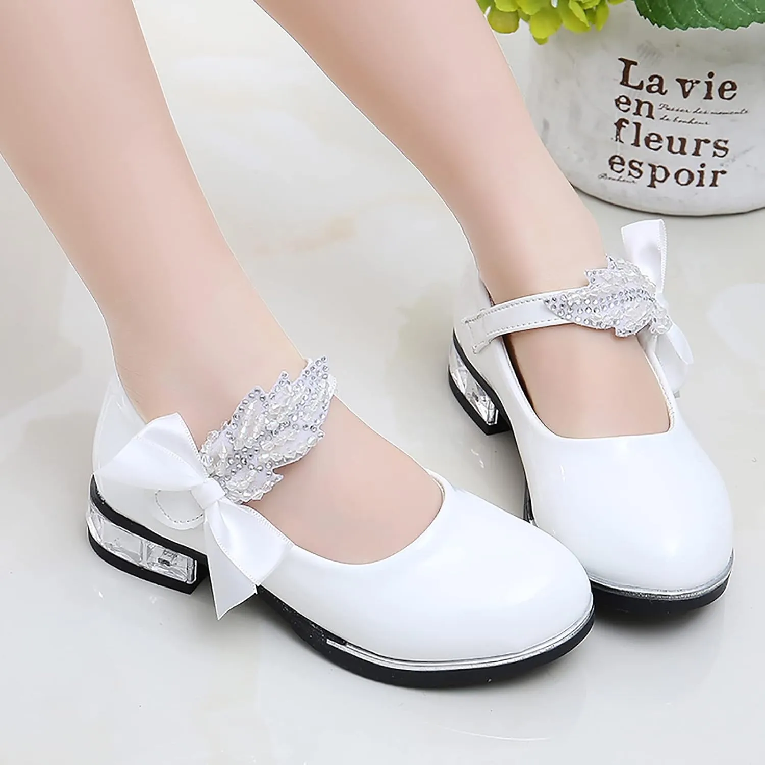 Girls PU Leather Mary Jane Ballet Flat𝘀 Princess Low Heel School Wedding Par𝘁y Dress Shoes for Toddler Kids