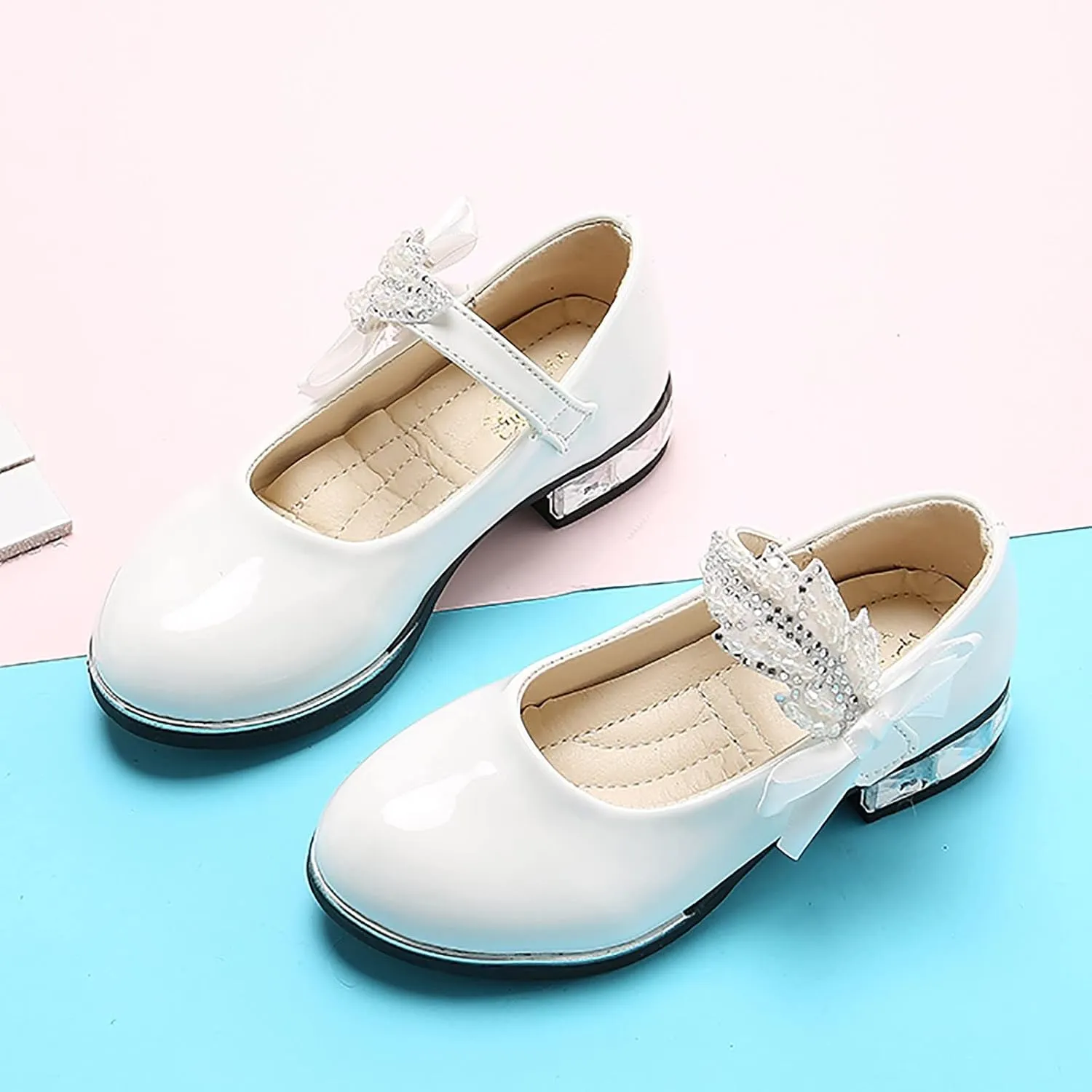 Girls PU Leather Mary Jane Ballet Flat𝘀 Princess Low Heel School Wedding Par𝘁y Dress Shoes for Toddler Kids
