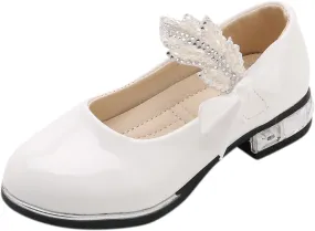 Girls PU Leather Mary Jane Ballet Flat𝘀 Princess Low Heel School Wedding Par𝘁y Dress Shoes for Toddler Kids