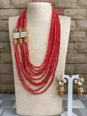 Handmade Multi Layered Semi Precious Stone Beads Necklace Set