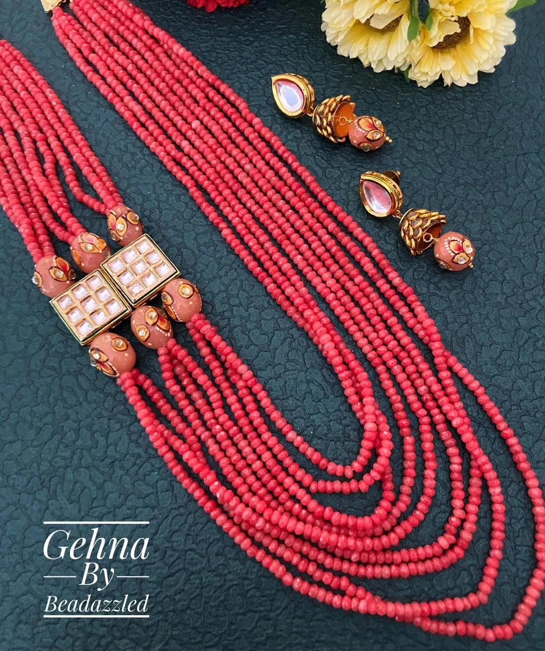 Handmade Multi Layered Semi Precious Stone Beads Necklace Set