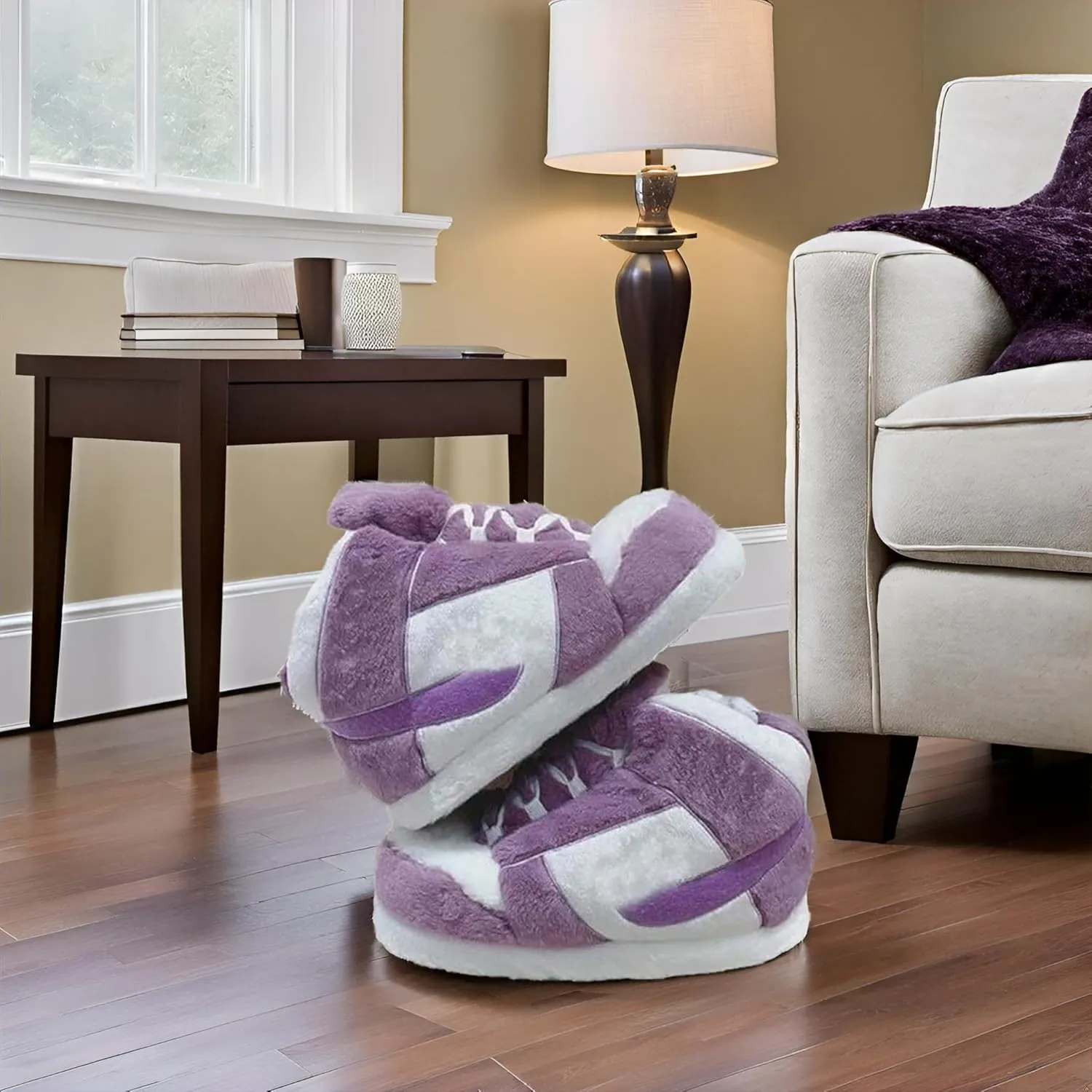 High Top Sneaker Slippers Ultra Comfy & Cozy Plush House Slippers for Men & Women | Soft, Warm, Fluffy Indoor Shoes | Unisex One-Size Fuzzy - PINK