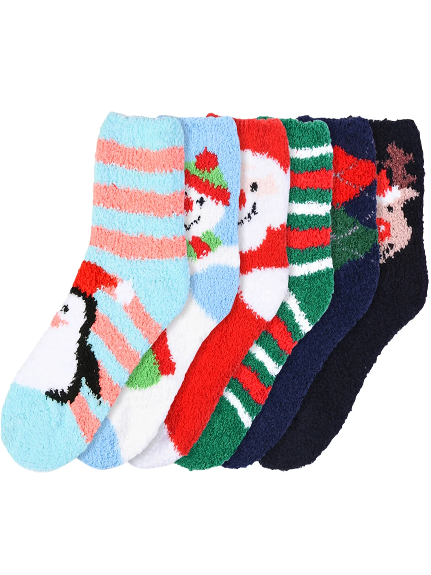 Holiday Print Soft Plush 6 Pack Crew Socks