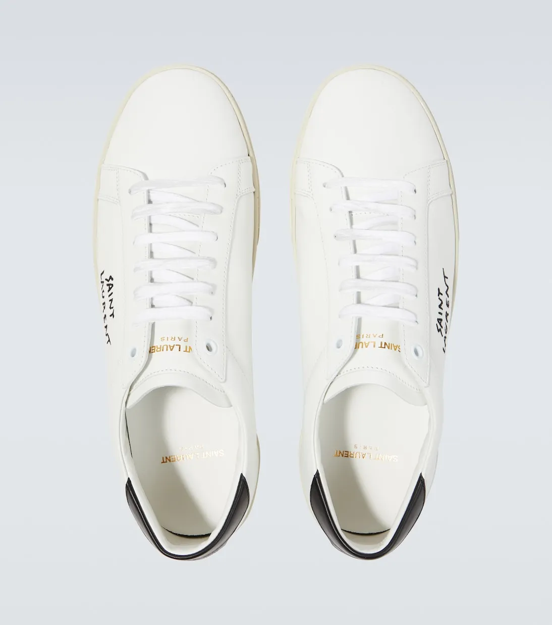 Leather sneakers with embroidered Saint Laurent logo, white
