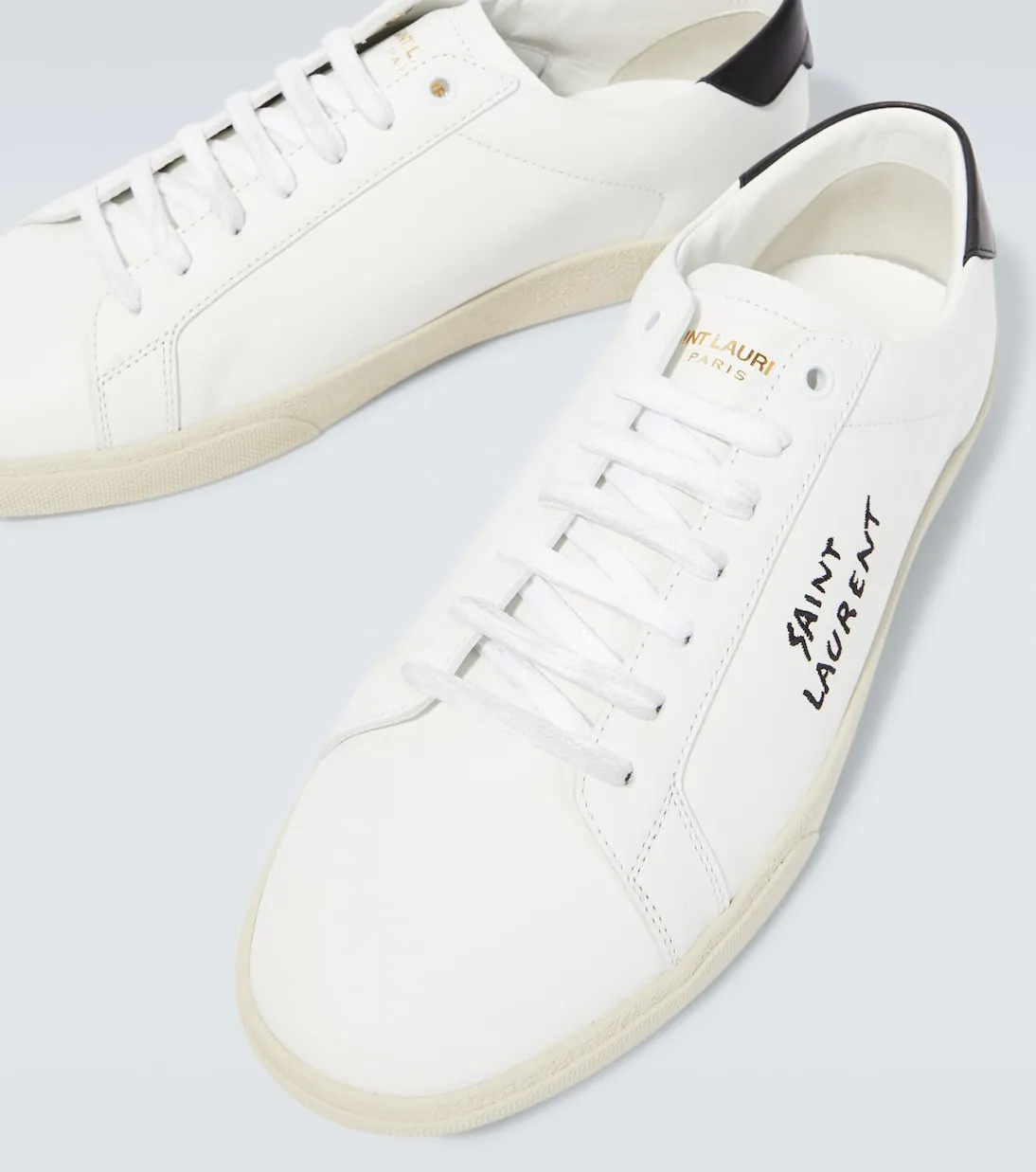 Leather sneakers with embroidered Saint Laurent logo, white
