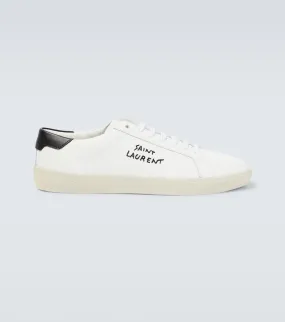 Leather sneakers with embroidered Saint Laurent logo, white