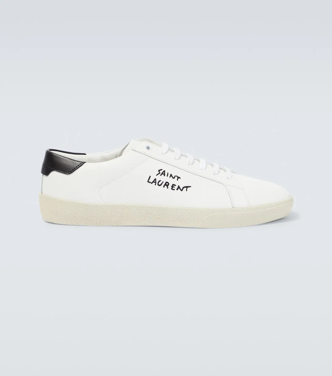 Leather sneakers with embroidered Saint Laurent logo, white