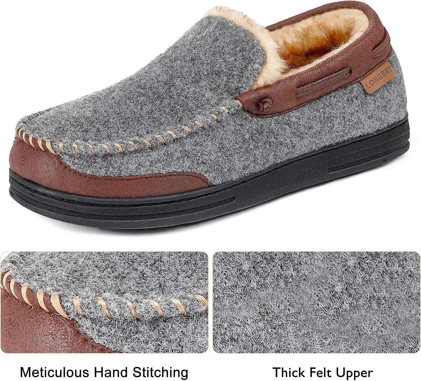 LongBay Mens Moccasin Slippers Warm Cozy House Shoes Indoor Outdoor