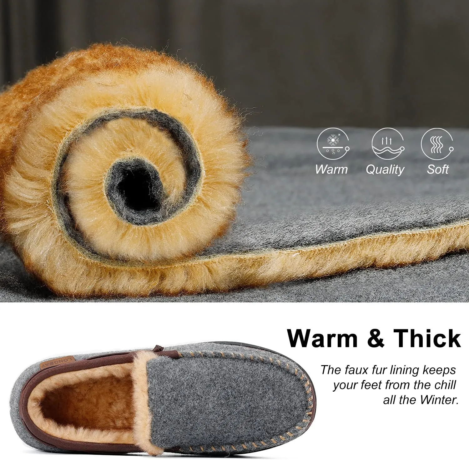LongBay Mens Moccasin Slippers Warm Cozy House Shoes Indoor Outdoor