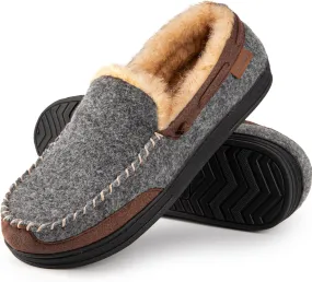 LongBay Mens Moccasin Slippers Warm Cozy House Shoes Indoor Outdoor