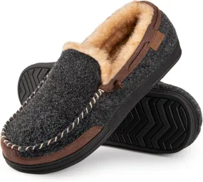 LongBay Mens Moccasin Slippers Warm Cozy House Shoes Indoor Outdoor
