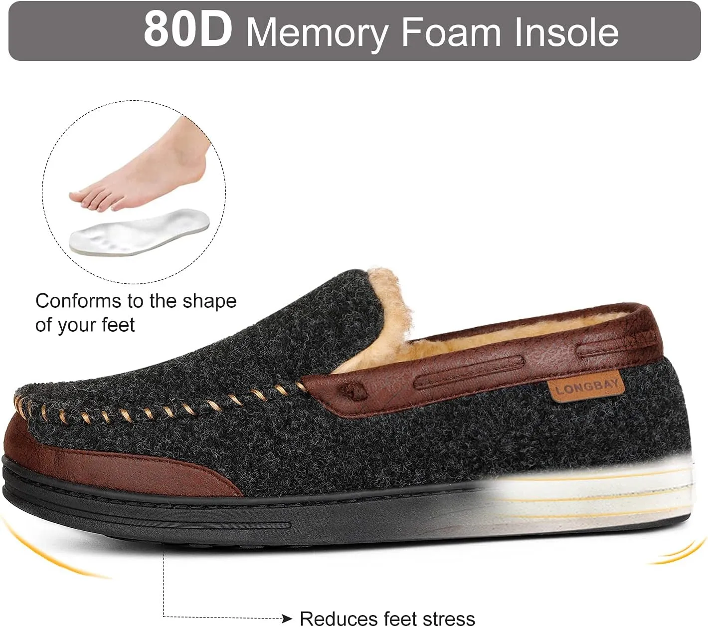 LongBay Mens Moccasin Slippers Warm Cozy House Shoes Indoor Outdoor