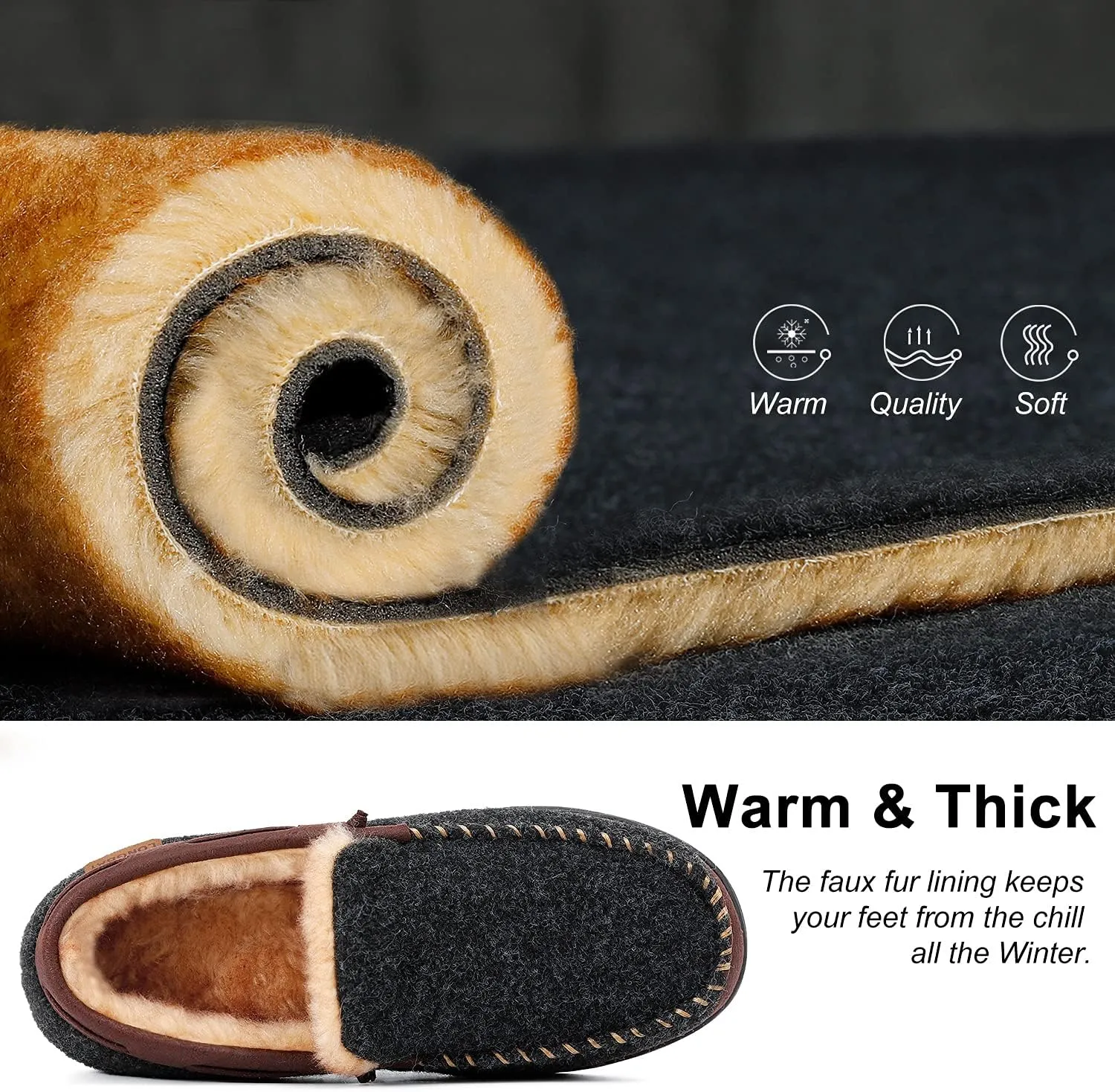 LongBay Mens Moccasin Slippers Warm Cozy House Shoes Indoor Outdoor