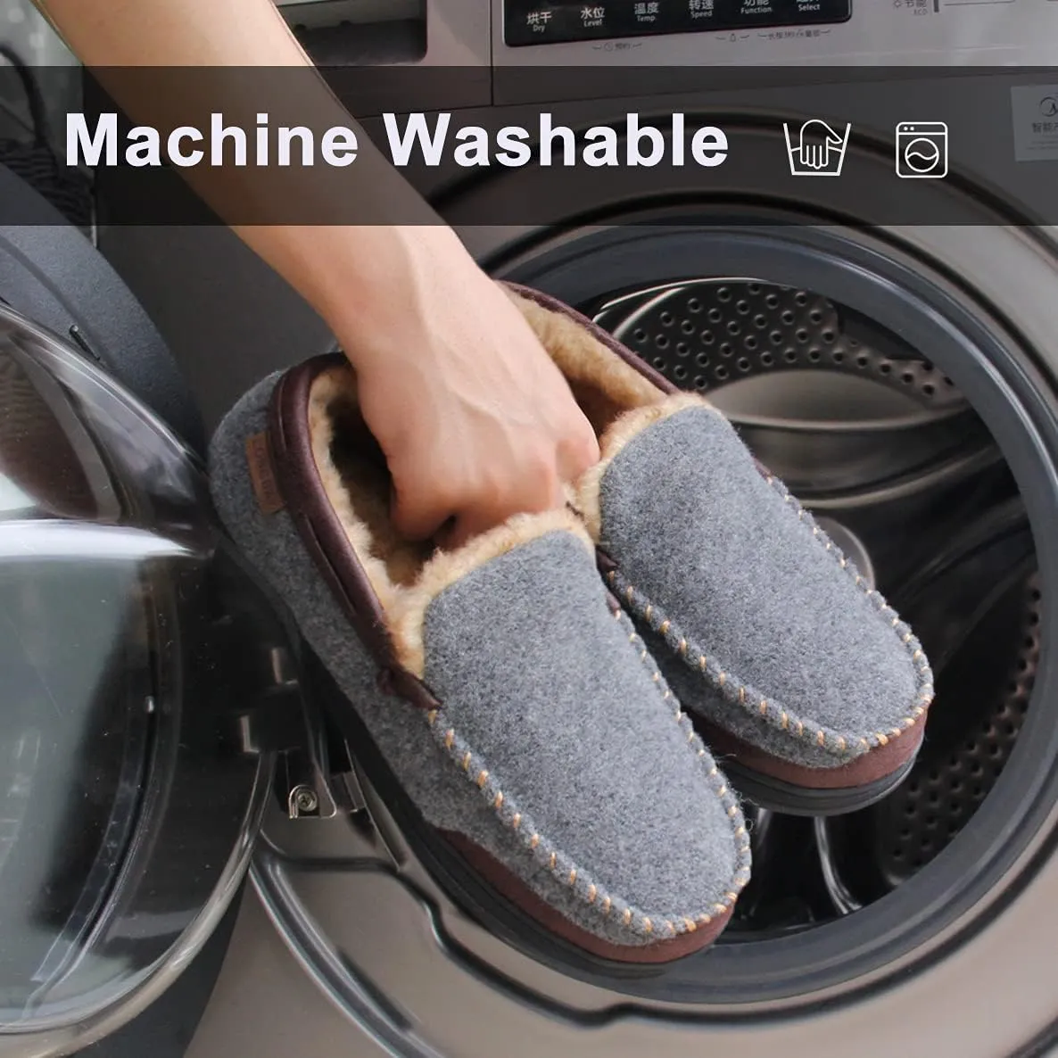 LongBay Mens Moccasin Slippers Warm Cozy House Shoes Indoor Outdoor