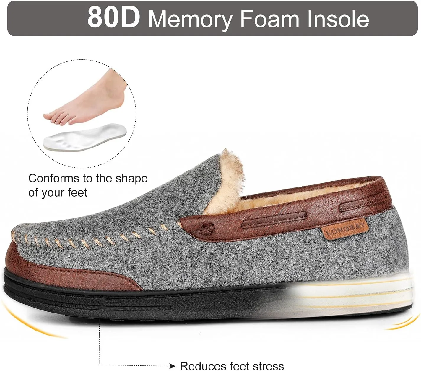 LongBay Mens Moccasin Slippers Warm Cozy House Shoes Indoor Outdoor