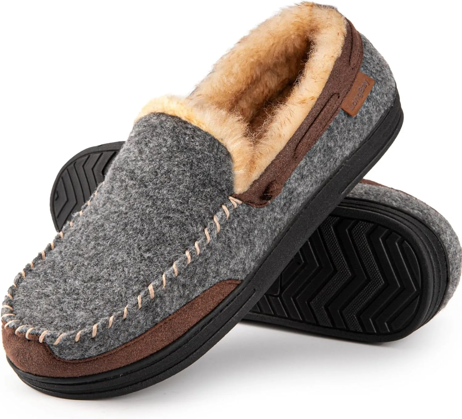 LongBay Mens Moccasin Slippers Warm Cozy House Shoes Indoor Outdoor
