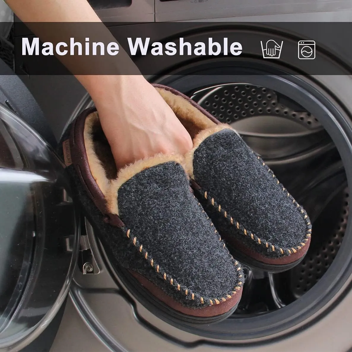 LongBay Mens Moccasin Slippers Warm Cozy House Shoes Indoor Outdoor