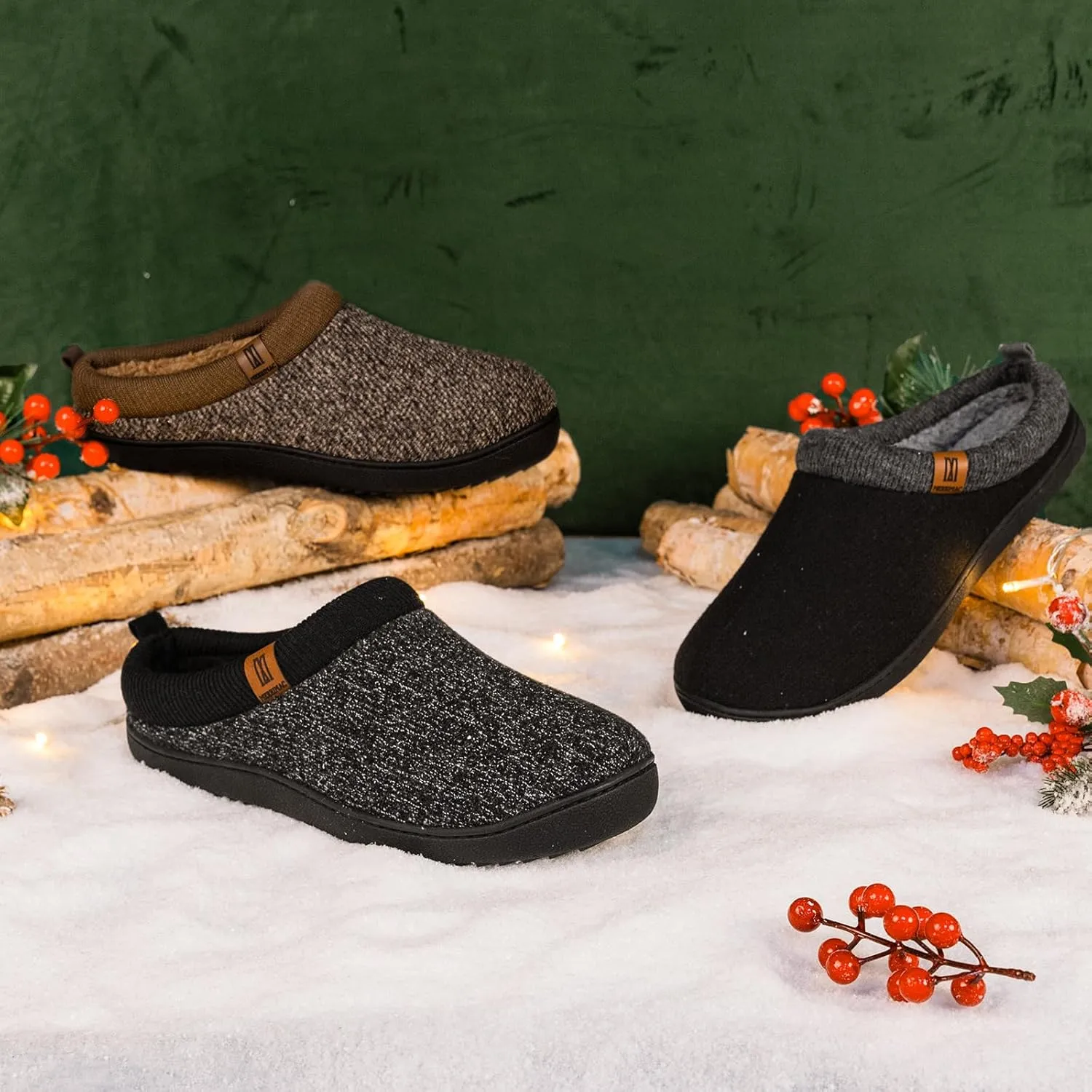 MERRIMAC Men's Slip on Slippers Comfy Memory Foam Non Slip Indoor House Shoes