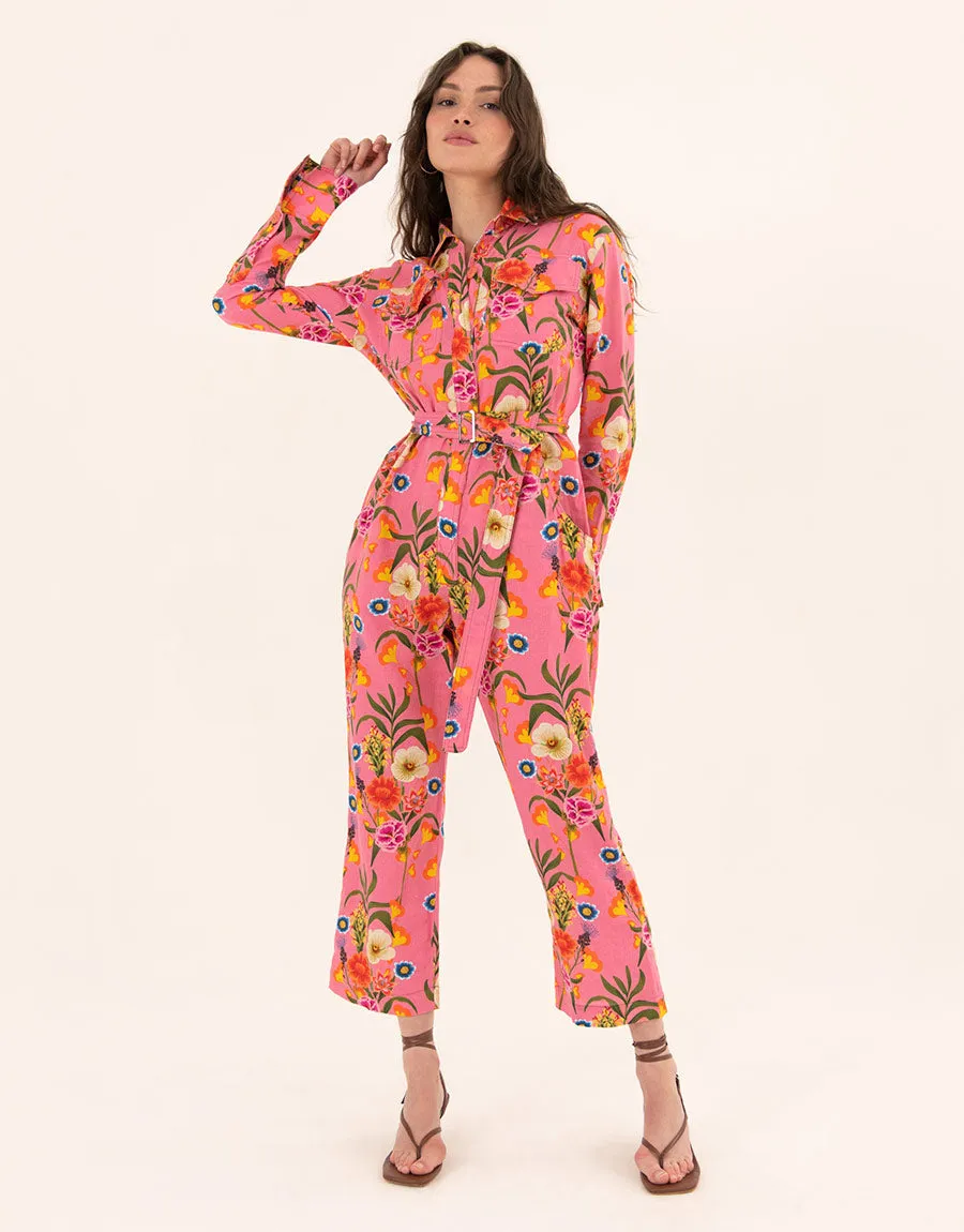 Remi Linen Jumpsuit - Vila Floral Pink