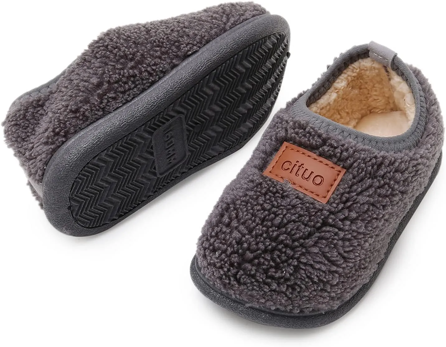 RVROVIC Boys Girls House Warm Slippers Fuzzy Winter Soft Slippers for Kids Fleece Non-slip Toddler Home Indoor Shoes