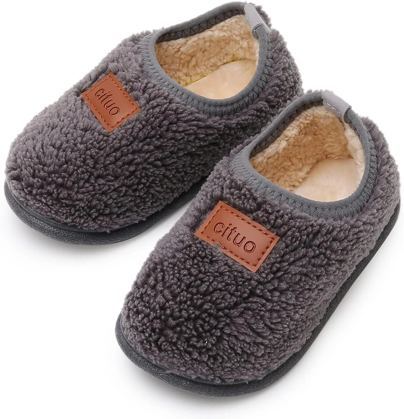 RVROVIC Boys Girls House Warm Slippers Fuzzy Winter Soft Slippers for Kids Fleece Non-slip Toddler Home Indoor Shoes