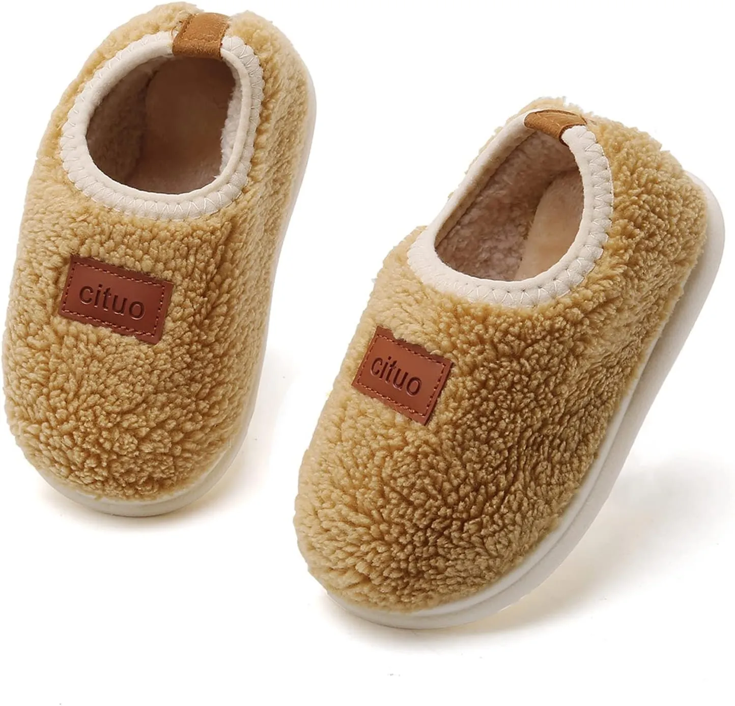 RVROVIC Boys Girls House Warm Slippers Fuzzy Winter Soft Slippers for Kids Fleece Non-slip Toddler Home Indoor Shoes