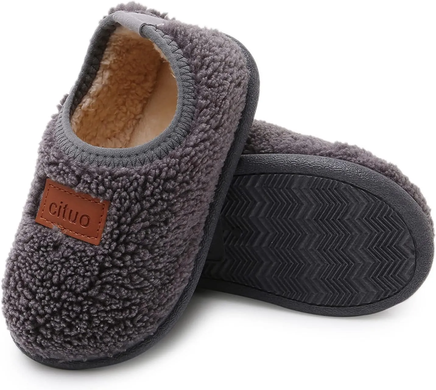 RVROVIC Boys Girls House Warm Slippers Fuzzy Winter Soft Slippers for Kids Fleece Non-slip Toddler Home Indoor Shoes