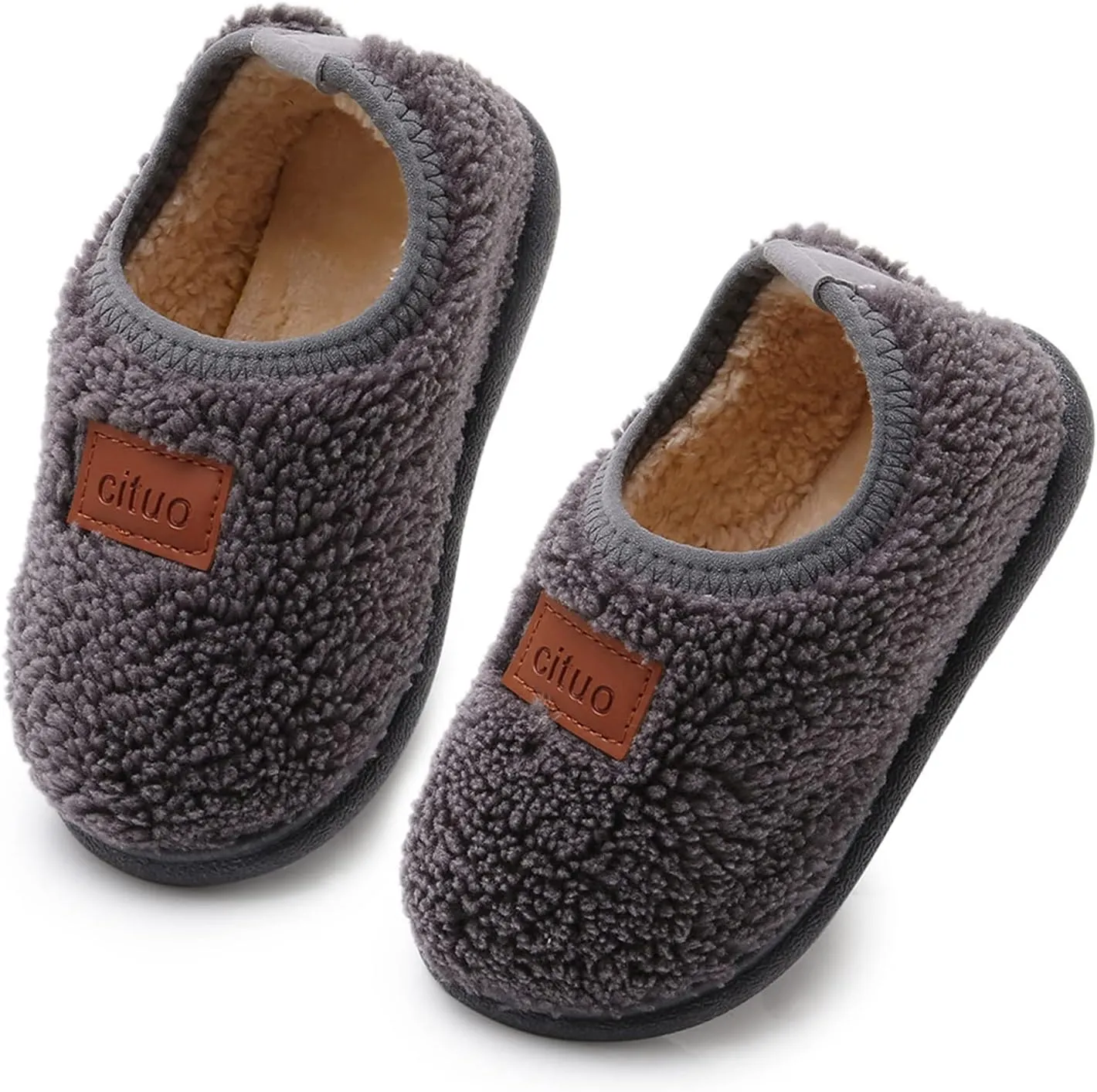 RVROVIC Boys Girls House Warm Slippers Fuzzy Winter Soft Slippers for Kids Fleece Non-slip Toddler Home Indoor Shoes