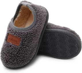 RVROVIC Boys Girls House Warm Slippers Fuzzy Winter Soft Slippers for Kids Fleece Non-slip Toddler Home Indoor Shoes