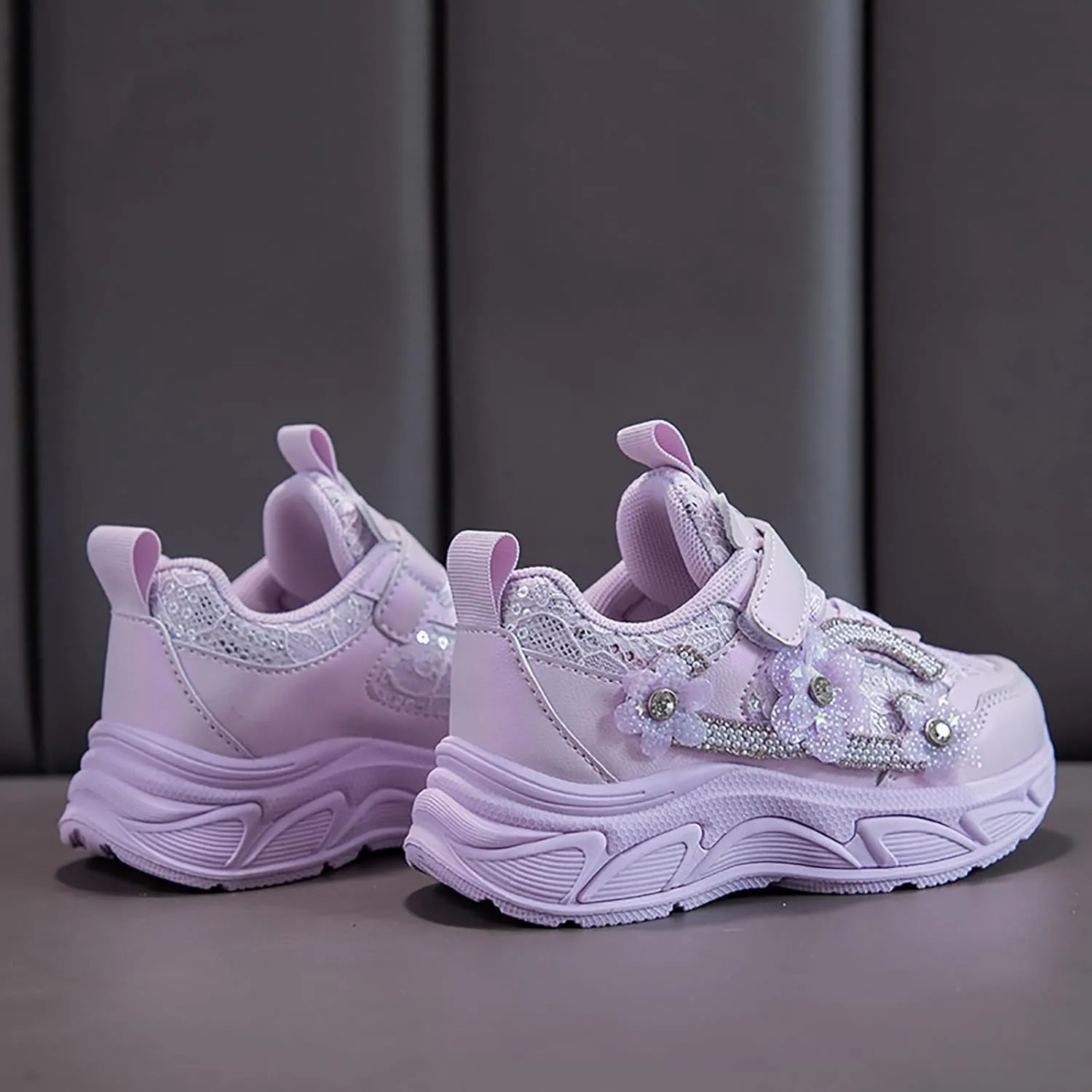 Sneakers for Girls Cute Flower Breathable Running Sneakers with Hook and Loop Comfortable Lightweight Fashion Shoes